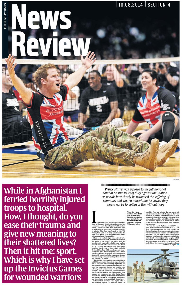 Prince Harry says the media didn't cover stories of UK troops injured in Afghanistan. Maybe he's forgetting that while I was at the Sunday Times he wrote this compelling front cover for the News Review section dailymail.co.uk/news/article-1…