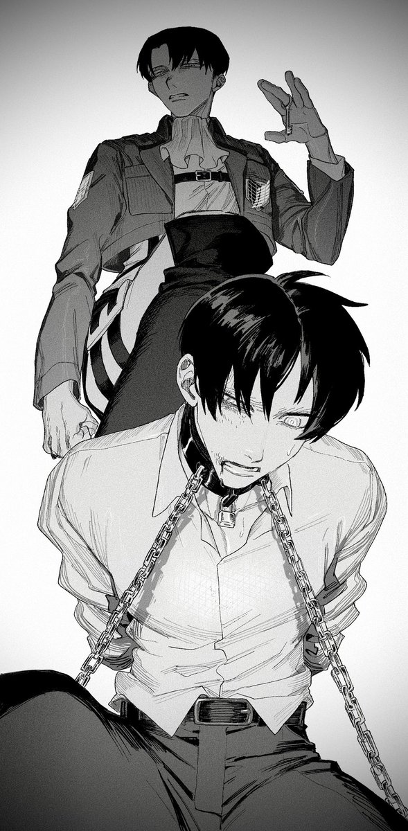 nockuth's tweet photo. こちらもお題で頂いていた、仁王立ちしてるリさんとその前で膝をついて後ろ手に手錠されてるエくんです。仁王立ちが頭から抜け落ちちゃってて若干違う絵になってしまったんですが…お題ありがとうございました！ https://t.co/aeTjJpaWIJ