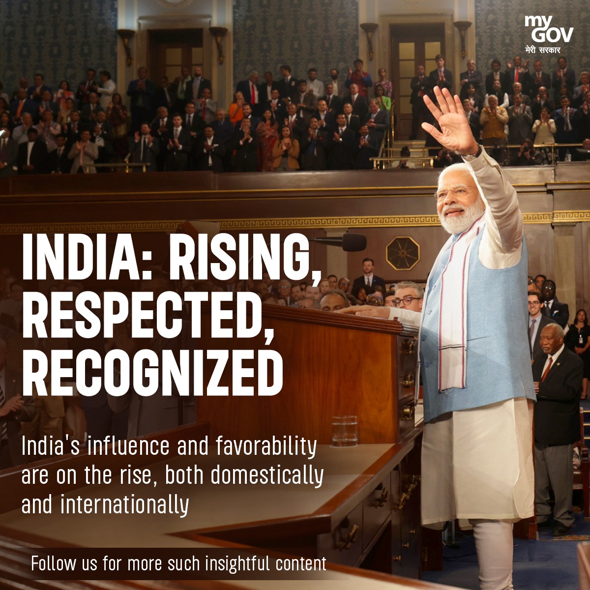 mygovindia's tweet image. A journey of growing influence and favorability, India stands strong on both domestic and international fronts.

#IndiaRising
#GlobalRecognition
#IndiaLeadership
