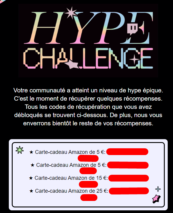 Nozadah's tweet photo. 🎁 GIVEAWAY ! 50€ à récupérer (en carte cadeau Amazon) grâce au Hype Challenge Twitch qui s'est terminé. Un seul gagnant pour le tout ! Tirage d'ici 7 jours, follow + rt pour participer ! 🎁 https://t.co/f9SibyP1Yj