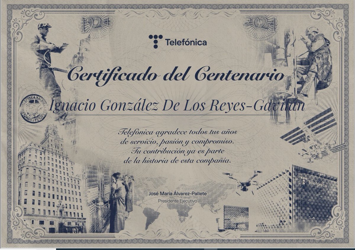Ya tengo mi 'Certificado del centenario'. Un bonito detalle de @Telefonica para todos los que hemos formado parte de esta gran compañía en sus 100 años de historia. #Telefonica #OrgulloPertenencia #CentenarioTelefonica
