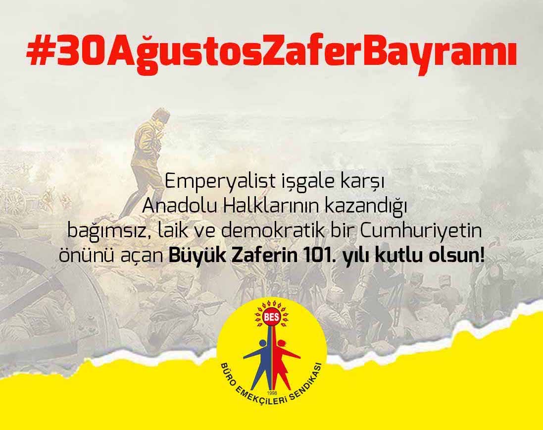 Emperyalist işgale karşı Anadolu Halklarının kazandığı bağımsız, laik ve demokratik bir Cumhuriyetin önünü açan büyük zaferin 101. yılı kutlu olsun.
#30Agustos
#30AğustosZaferBayramı