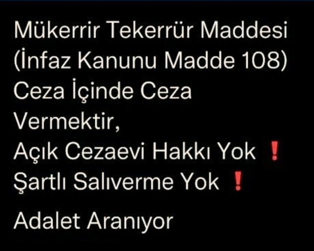 Sevgili eylül,
 mucizelerle gel💜 

Sayın bakanım, 4/4 cezalar için acil bir düzenleme yapılmalı . Terör bile 4/3 yatarken neden basit suçlardan insanlar hepsini kapalı cezaevinde geçirsin ?  . Buu ıslah etmek değildir . Denetim ve açık hakkı verilmeli 
<a href="/adalet_bakanlik/">T.C. Adalet Bakanlığı</a>