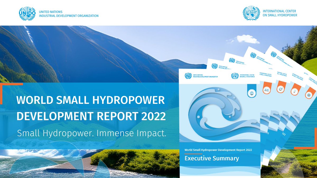 UNIDO's tweet photo. UNIDO's 2022 World Small Hydropower Development Report!

Highlights:
📚 4th edition
🤝 200+ specialists
🗺️ 20 regional, 166 country chapters
📖 12 case studies
📊 1st global small hydropower database

🔍 Read: https://t.co/rpn1YE6ct4
✨ More: https://t.co/HwrEHOYkvI https://t.co/emsDiTTasm