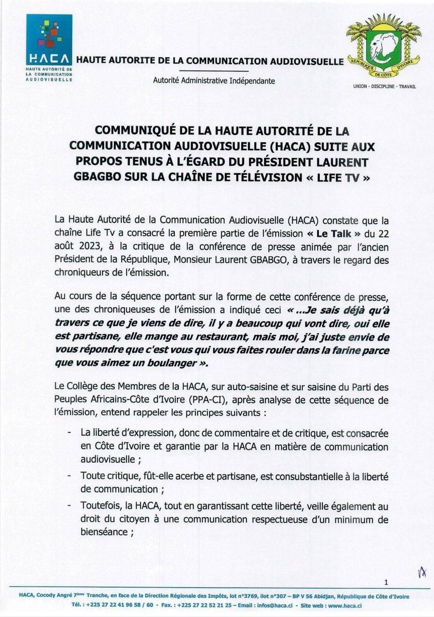 urgenceNew's tweet photo. La HACA interpelle Life TV et sa Chroniqueuse, Isabelle VOVOR suites aux propos irrévérencieux envers l'ancien Président Laurent GBAGBO. https://t.co/O3rakM87Bq