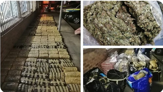 #sapsWC National Intervention #SAPS Unit arrested 2 suspects in Schaapkraal after found compressing and sealing dagga in bags with an estimated street value of R1, 5 million. #DrugsOffTheStreets