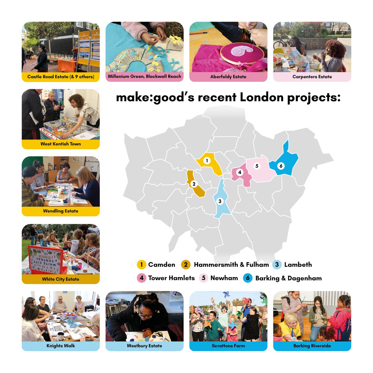 We recently made this map to show the London boroughs that we've had recent work in. Being Newham-based, we like to stay pretty local so that we can be on-the-ground as much as poss, but we're not averse to jumping on the tube / bikes / taxi to get to where we need to be!