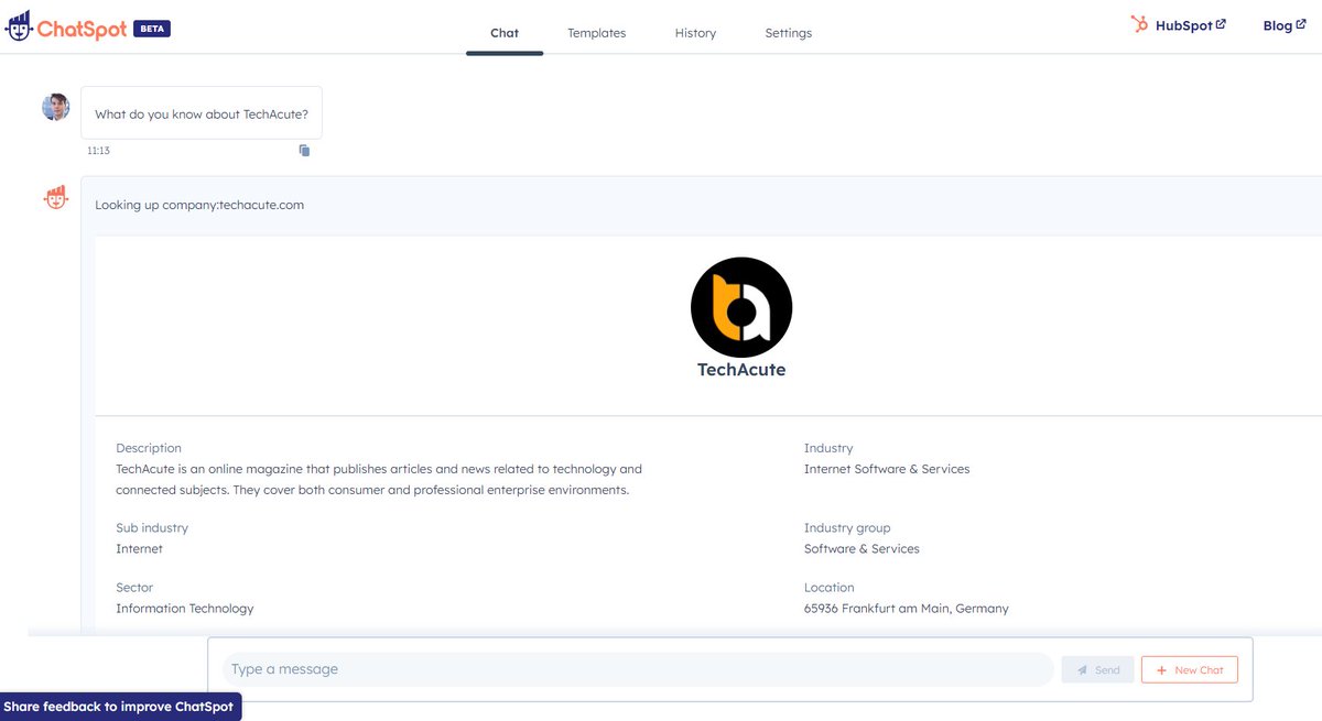 🚀 Check out @HubSpot 's AI chatbot, 'ChatSpot'. It's a text-based assistant that helps with marketing, prospect research, deal management, content creation, and more. Still in beta, but promising. Looking forward to the value it'll bring. 💁‍♀️ chatspot.ai/faq #AI #CRM