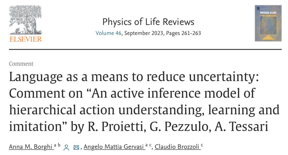 Here is a new #commentaryarticle in collaboration with my supervisors. It concerns a very interesting #activeinferencemodel of action understanding, learning and imitation proposed by Proietti, Pezzulo and Tessari. 
#neuroscience #action