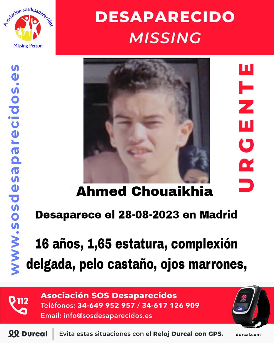 sosdesaparecido's tweet photo. 🆘 DESAPARECIDO
🟠 Alta vulnerabilidad 
#desaparecido #sosdesaparecidos #Missing #España #Madrid https://t.co/W2KVbLctKv