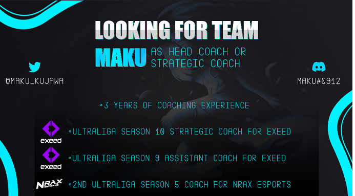 Hello! After split with Exeed I'm LFT and looking for offers for winter and 2024 split. Mainly looking for Head Coach and Strategic Coach position. 
If you have any questions or need samples DM me or my agent <a href="/stan_stoklosa/">Stanisław Stokłosa</a> 

References:
<a href="/nahovskylol/">Naho</a> <a href="/respite_lol/">Respite</a>