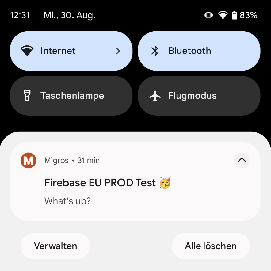 nkellerns's tweet photo. @migros Gute Nachrichten, die Anbindung an Firebase scheint zu funktionieren 👌 #whatsup https://t.co/27Q2Tgmvdx