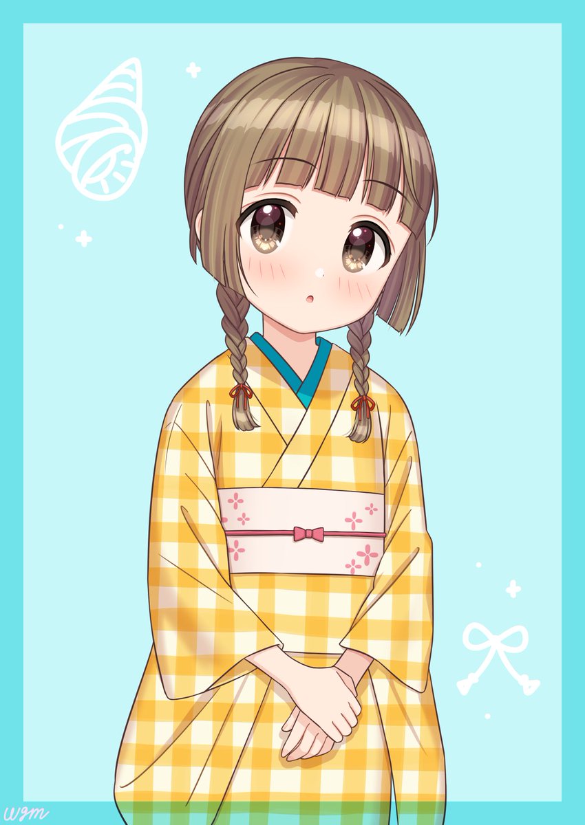 1girl japanese clothes solo kimono braid brown hair twin braids  illustration images