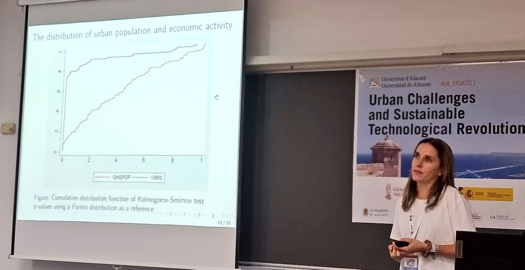 The research "Comparing city size distributions: Gridded population vs. nighttime lights",  by María Vera-Cabello, Marcos Sanso-Navarro and Miguel Puente-Ajovín, demonstrates an heterogeneous and nonlinear link between urban pop. and nightlights. #UA_ERSA2023  <a href="/ERSA_org/">ERSA</a>