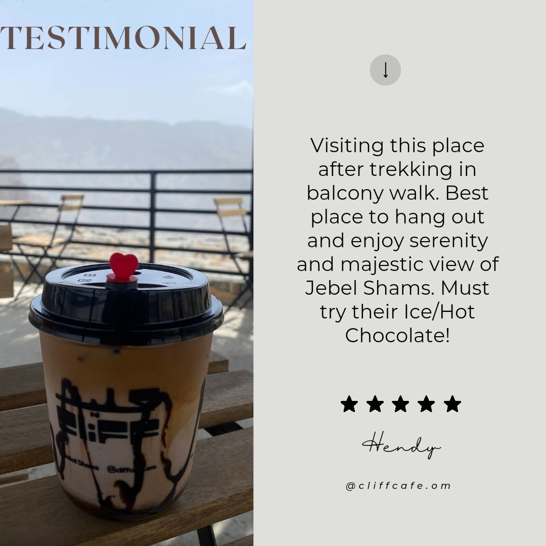 cliffcafe_om's tweet photo. Turning Experiences into Testimonials 🌄💬 Thank you for sharing your memorable moments at Cliff Cafe.💙

#JabalShams #JebelShams #Muscat #Oman #VisitOman #MuscatBloggers #CoffeeLover #CoffeeTime #CoffeeShop #CoffeeGram #GrandCanyon #CafeLife #MuscatOman #OmanMuscat #CaffeTime https://t.co/vYQytmEga9