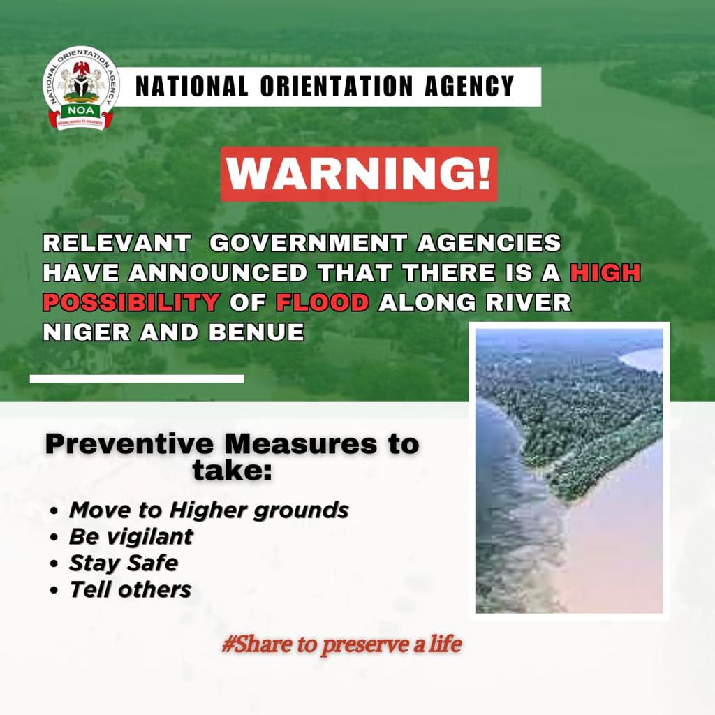 frankedyozie's tweet photo. Flood alert! Federal Government of Nigeria warns of possible flooding along River Benue &amp; Niger due to Cameroon opening dam. Take precautions and be safe. 

#FloodNigeria #TakePrecaution https://t.co/n75fhoav1K