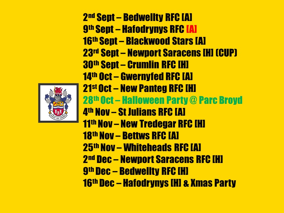Lots of Rugby to watch in the coming months... come support the lads down Parc Broyd and catch the RWC at the Pavilion after!
