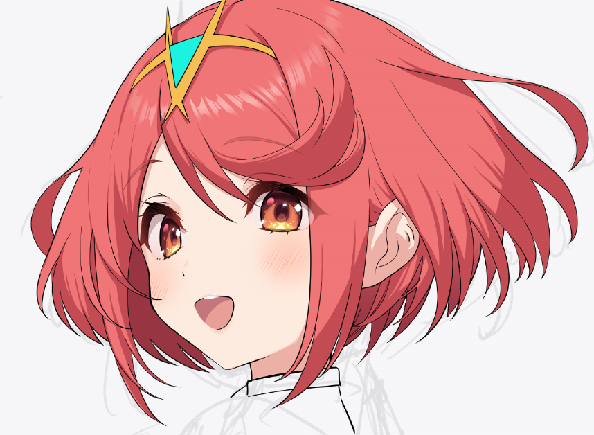 pyra (xenoblade) 1girl solo red hair short hair bangs red eyes smile  illustration images