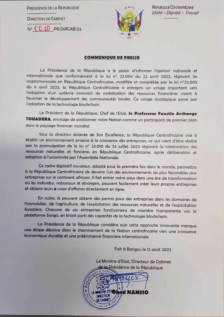BlockchainLaos's tweet photo. Tokenizing Land Resources: Central African Republic Progresses Towards a 'Cryptonomic' Free State
https://t.co/xFt5Ij2sf9 https://t.co/ZlyseykP53