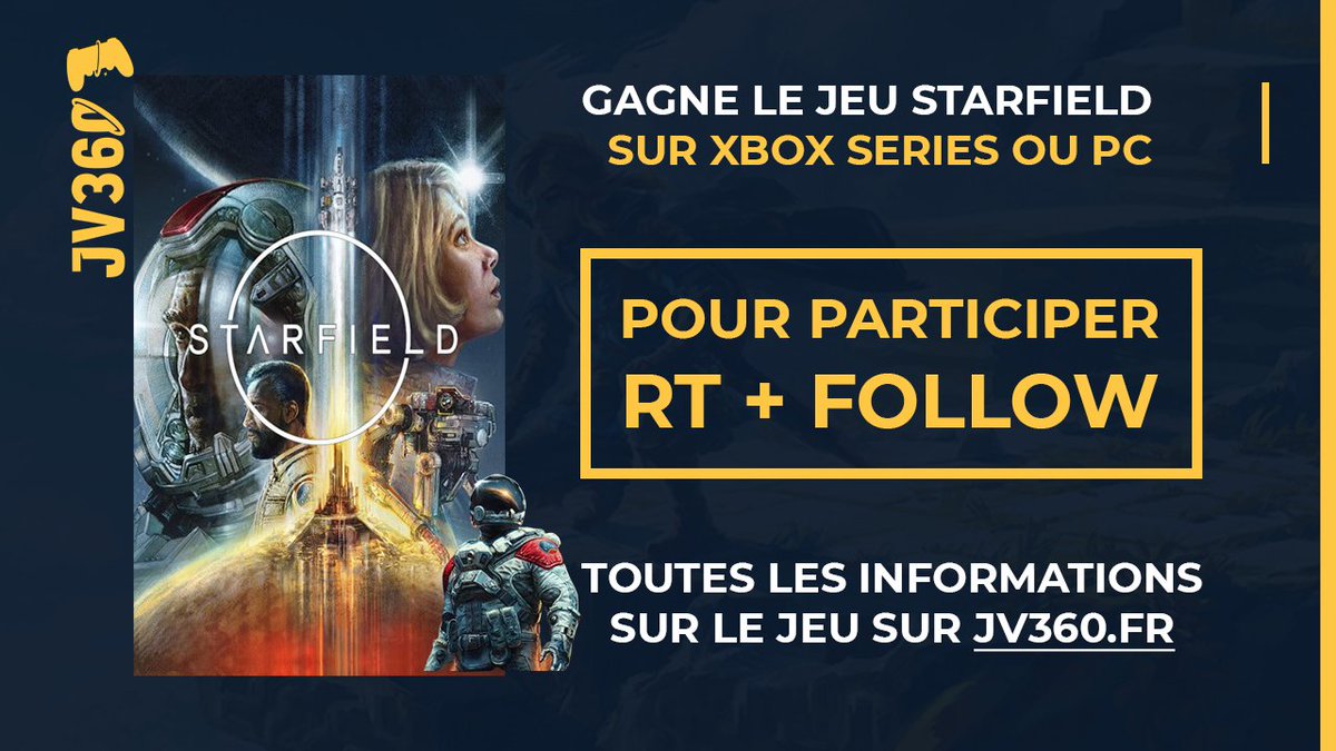 Les concours sont de retours ! 

À l'occasion de la sortie de #Starfield #CONCOURS 

On vous fait gagner un exemplaire du jeu sur PC ou Xbox Series. 

Pour participer, il vous suffit de nous suivre sur Twitter et de RT ce post, TAS le 13 septembre !