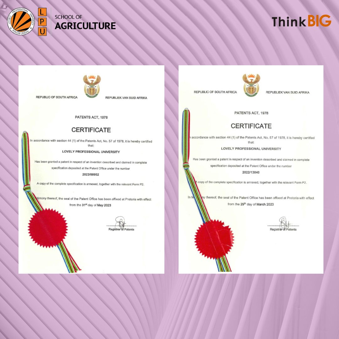 Congratulations to the team of Department of Food Science and Technology for publishing six copyrights and two patents by faculties, students and research scholars.

#patents #copyrights #research #achievements #researchscholars #foodscience#researchattitude  #LPU #ThinkBig