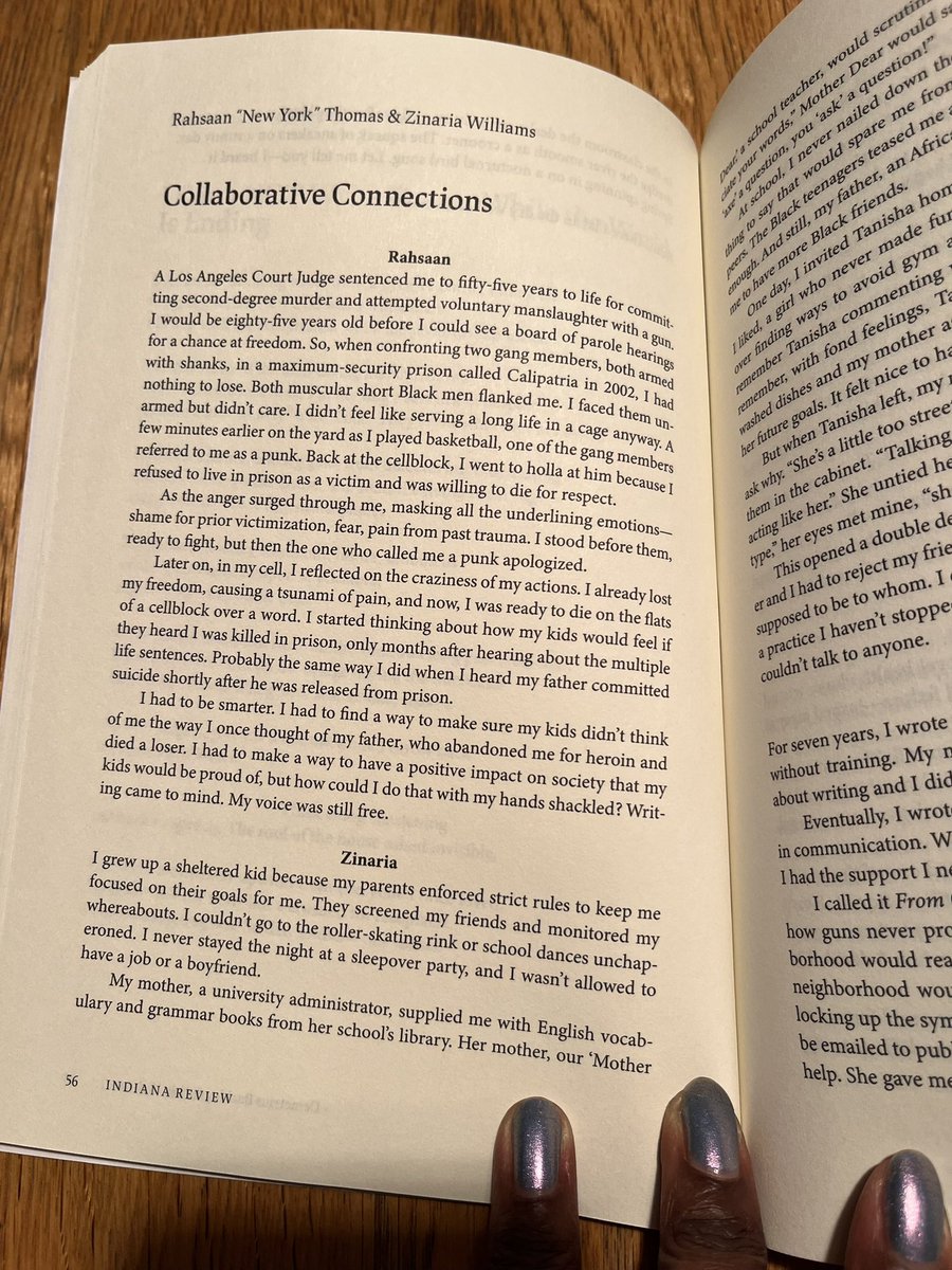 zwilliamsmd's tweet photo. So honored to be in this gorgeous issue of @IndianaReview with an essay @rahsaanthomas4 and I wrote about collaborating across prison walls. 
Super grateful to the IR editors for giving stories like ours a platform. 🪷✨🪷 https://t.co/hTO5rKkpds