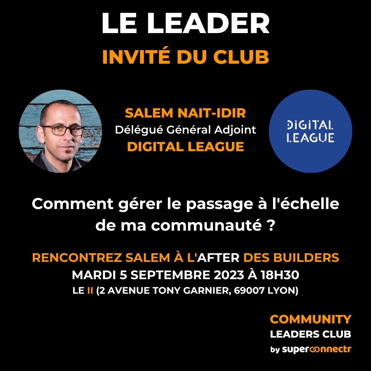 SuperConnectr (@superconnectr_) on Twitter photo 🤩 Rencontrez et échangez avec Salem NAIT-IDIR, Délégué Général Adjoint du #Cluster <a href="/Digitaleague/">Digital League</a> !
🗓️ RDV: 5/09 à 18h30 pour l'After des Builders du Community Leaders Club by <a href="/SuperConnectr_/">SuperConnectr</a>
🎟️ Inscriptions: eventbrite.fr/e/billets-laft…
#Communauté #CommunityBuilder #Networking #Lyon 🤩 Rencontrez et échangez avec Salem NAIT-IDIR, Délégué Général Adjoint du #Cluster <a href="/Digitaleague/">Digital League</a> !
🗓️ RDV: 5/09 à 18h30 pour l'After des Builders du Community Leaders Club by <a href="/SuperConnectr_/">SuperConnectr</a>
🎟️ Inscriptions: eventbrite.fr/e/billets-laft…
#Communauté #CommunityBuilder #Networking #Lyon