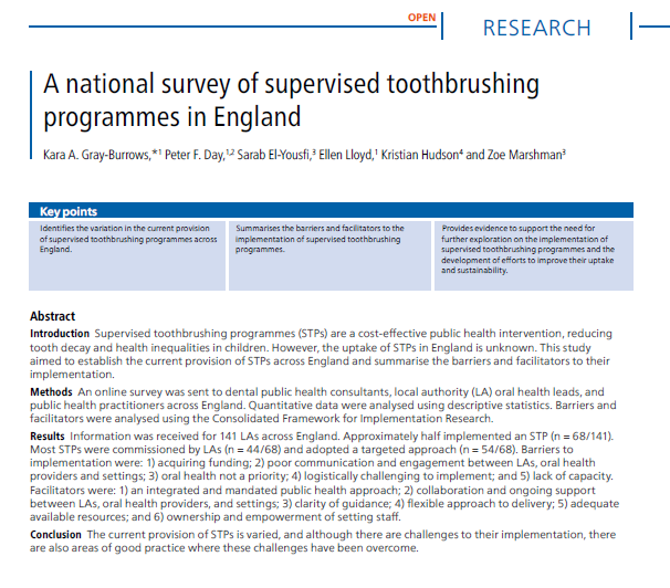 zmarshman (@zmarshman) on Twitter photo Recent paper describing provision of supervised toothbrushing programmes in England. The BRUSH project aims to improve implementation in future. Funded by <a href="/NIHRARCs/">NIHR Applied Research Collaborations (ARCs)</a> <a href="/Peninsula_ARC/">PenARC (NIHR ARC South West Peninsula)</a> <a href="/NIHR_ARC_YH/">NIHR Yorkshire & Humber ARC</a>. Written by <a href="/KGrayBurrows/">Kara Gray-Burrows</a> <a href="/DrPeterDay/">Peter Day</a> @elyousfi_s & colleagues
nature.com/articles/s4141… Recent paper describing provision of supervised toothbrushing programmes in England. The BRUSH project aims to improve implementation in future. Funded by <a href="/NIHRARCs/">NIHR Applied Research Collaborations (ARCs)</a> <a href="/Peninsula_ARC/">PenARC (NIHR ARC South West Peninsula)</a> <a href="/NIHR_ARC_YH/">NIHR Yorkshire & Humber ARC</a>. Written by <a href="/KGrayBurrows/">Kara Gray-Burrows</a> <a href="/DrPeterDay/">Peter Day</a> @elyousfi_s & colleagues
nature.com/articles/s4141…