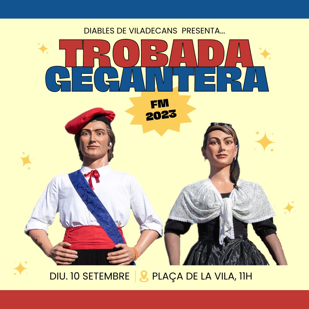 diablesdevila's tweet photo. 𝐓𝐫𝐨𝐛𝐚𝐝𝐚 𝐆𝐞𝐠𝐚𝐧𝐭𝐞𝐫𝐚 2023!
La nostra diada Gegantera es celebrarà el 10 de setembre, per #FMViladecans23

⌚️ Plantada a partir de les 9:30, a la Plaça de la Vila, i el cercavila començarà a les 11h fent un recorregut pel barri antic

#gegants @ViladecansTweet https://t.co/f0IQ61Q1e8