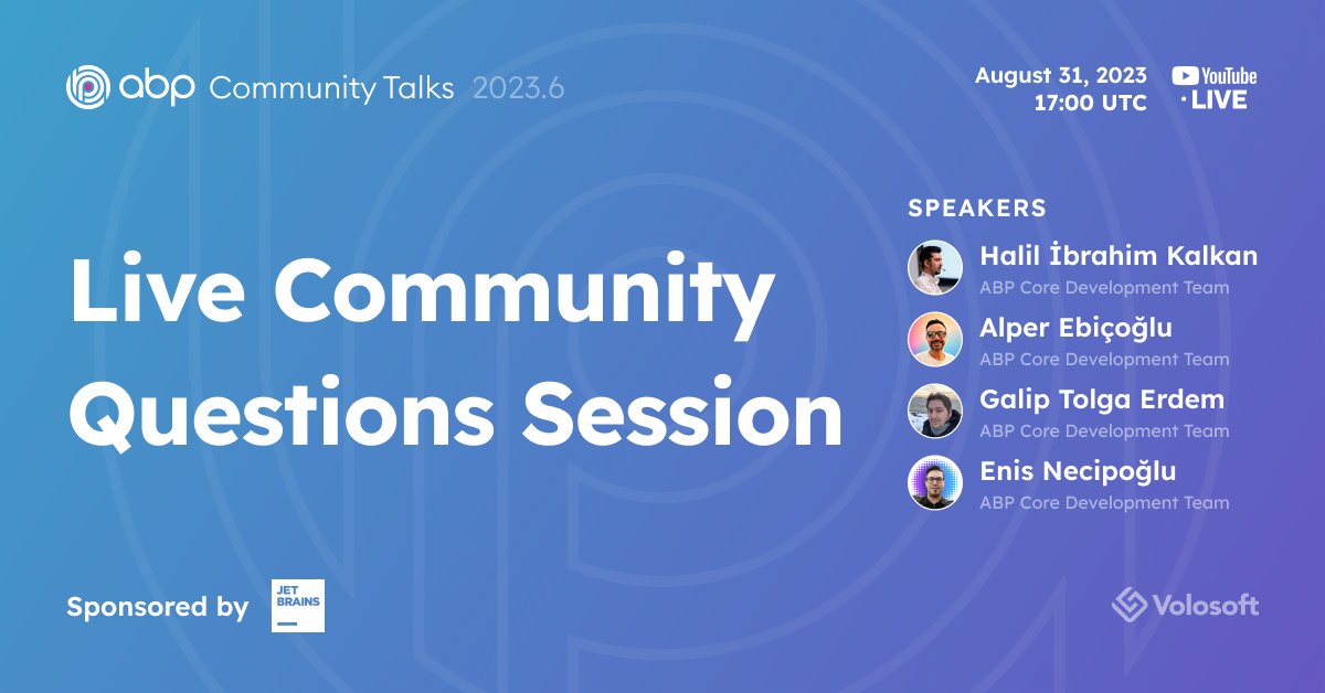 📆 Last Day Before #ABPCommunityTalks 2023.6!
In this episode, we'll answer your questions LIVE!
🎁 Join to ask your questions and have a chance to win @jetbrains dotUltimate Subscription.
Register from 👉 kommunity.com/volosoft/event…
#dotnet #abpframework
