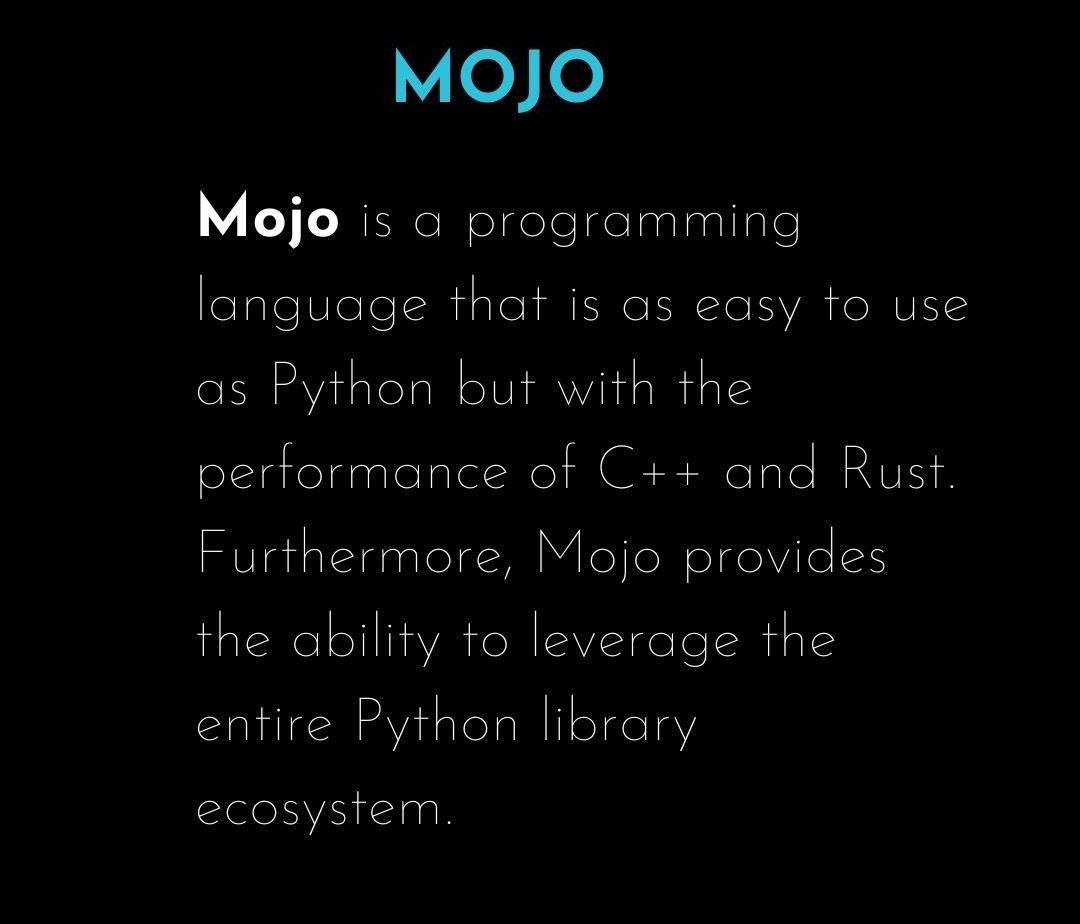 TitbitsBigdata's tweet image. A new kid in the block.

#Mojo Programming language which claims to be multiple times faster than #pythonprogramming

Can we use #Mojo for bigdata and other major technologies that runs on Python ?

Excited on the prospects...
Follow for regular content !

#Bigdata
#ai
