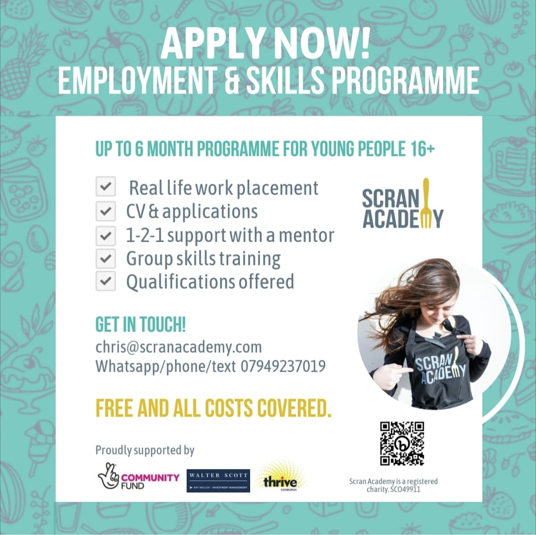 OPEN NOW! 
Know an Edinburgh young adult outside work or learning?
Need help with CV &amp; job search?
Want 2 gain critical work experience?

Then our 16+ Scransitions Employment &amp; Skills Programme is here! Its free &amp; fully funded! 

Refer or apply directly online form NOW 👍❤️