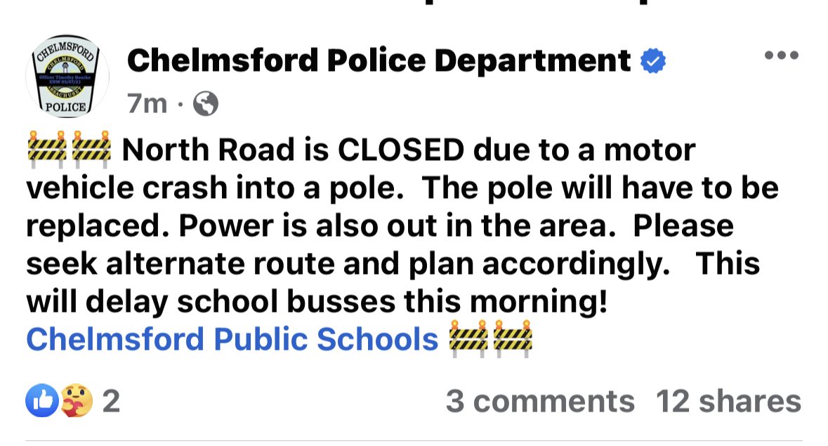 Expect delays and give yourself extra time this morning!! <a href="/CPSchoolsMA/">Chelmsford Public Schools</a> <a href="/Principal_Parks/">Dr. Jeff Parks</a>