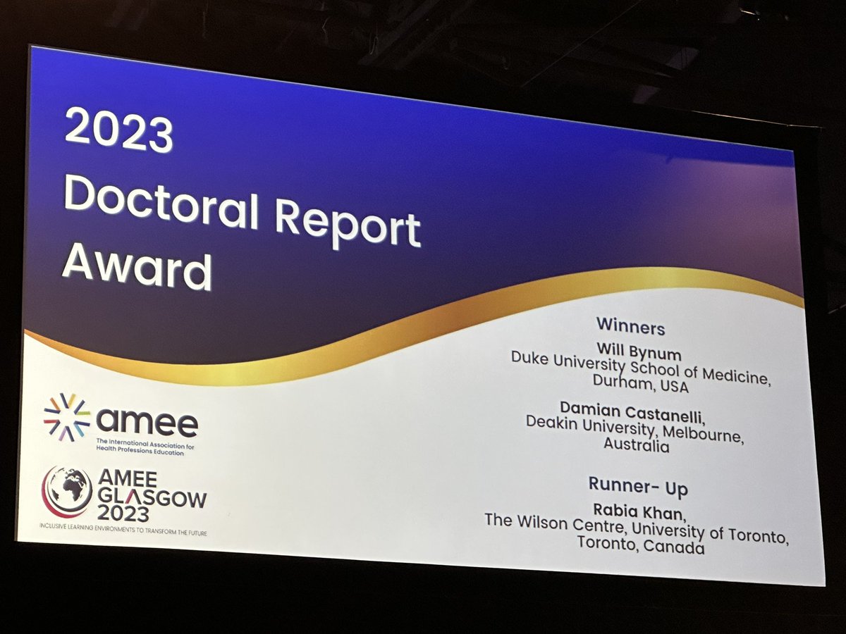 CasDamian's tweet image. Honored to be joint winner of the AMEE Doctoral award for my PhD! Congratulations to @WillBynumMD too! #AMEE2023 @CRADLEdeakin @MonashAnaes