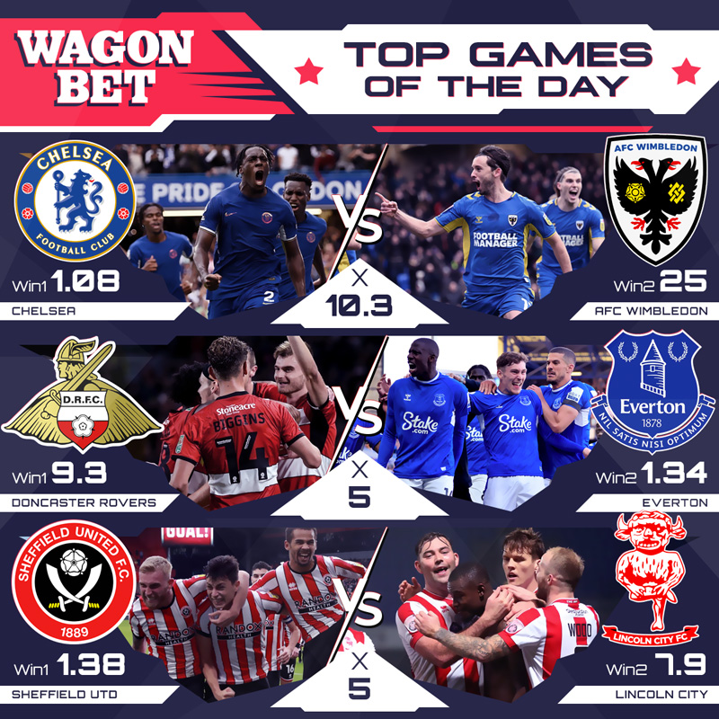 wagon_bet's tweet photo. Top games of the day 🔥

100 EUR Welcome Bonus - https://t.co/sdB49xmQJe

#Chelsea #AFCWIMBLEDON #EVERTON #DoncasterRovers #SheffieldUtd #Lincolncity #odds #England #PremierLeague https://t.co/0hvb5C2OiV