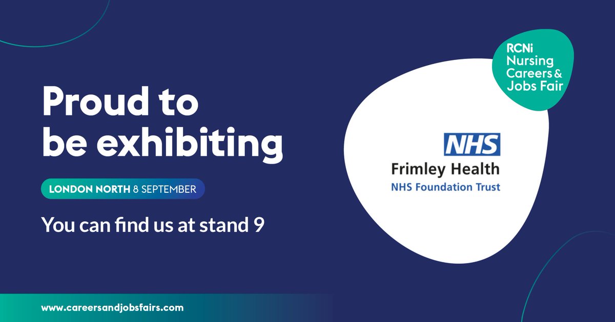 Come down and meet the team on stand 9 - always a great day to discuss and secure job opportunities at Frimley Health NHS Foundation Trust. Register: eventdata.uk/Visitor/RCNLon… #Nursingjobsfair @NursingJobsFair #FHFT #Nursing