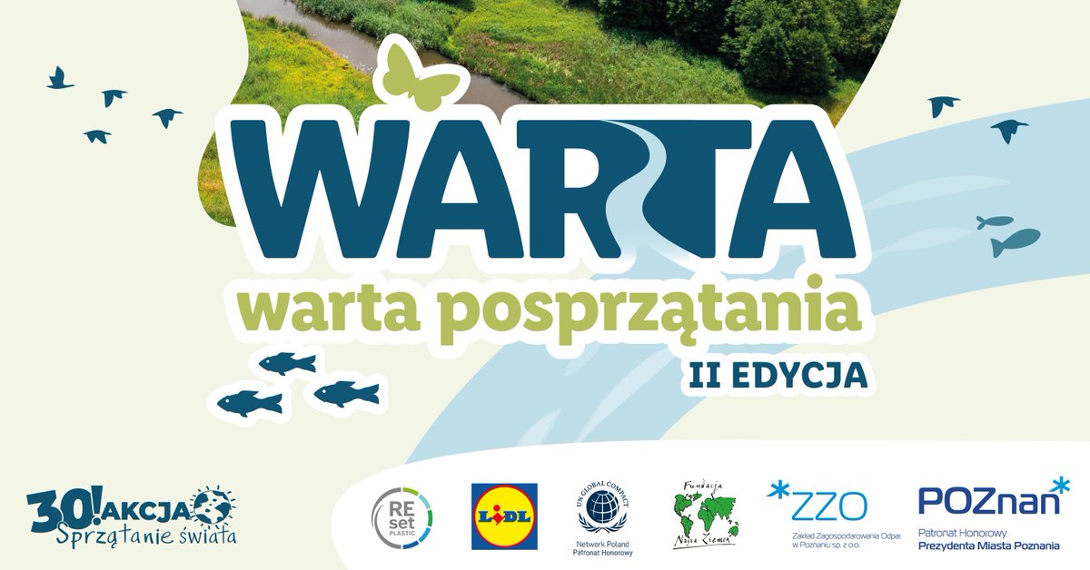 12 i 13.09 spotkamy się w Poznaniu, by wspólnie z mieszkańcami posprzątać brzegi podczas akcji „WARTA warta posprzątania", pod Honorowym Patronatem Prezydenta Poznania. W zeszłym roku 800 uczestników zebrało 2 tony śmieci! Akcja prowadzona jest we współpracy z firmą LIDL Polska.