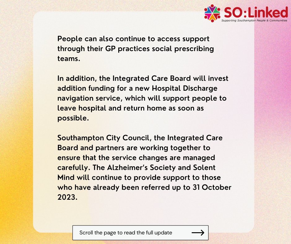 S0Linked's tweet image. Service Update 👇
@SouthamptonCit2 
#solinked #communityservice #Partnership #Southampton