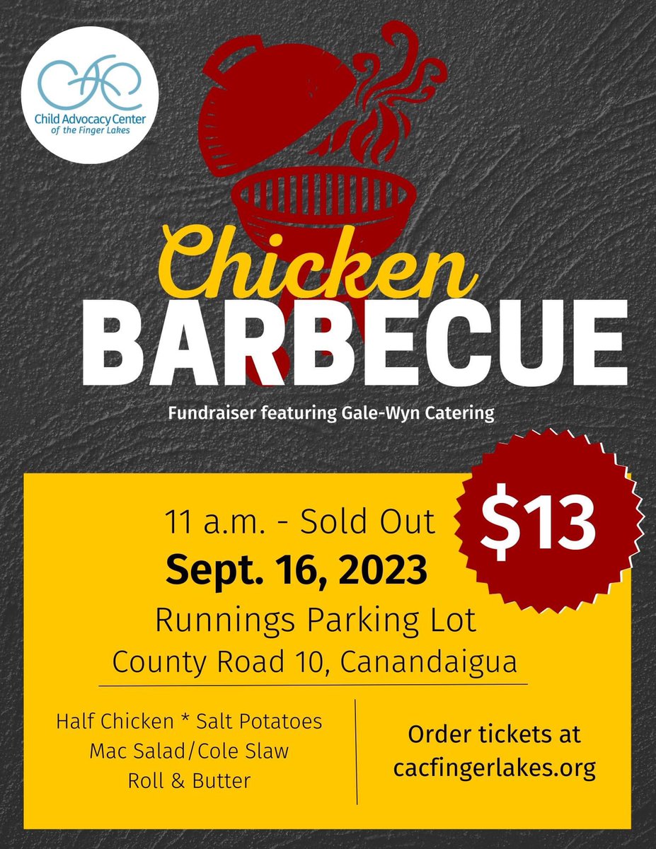 It’s the chicken bbq you know &amp; love.
Get your tickets today.
Cacfingerlakes.org/bbq