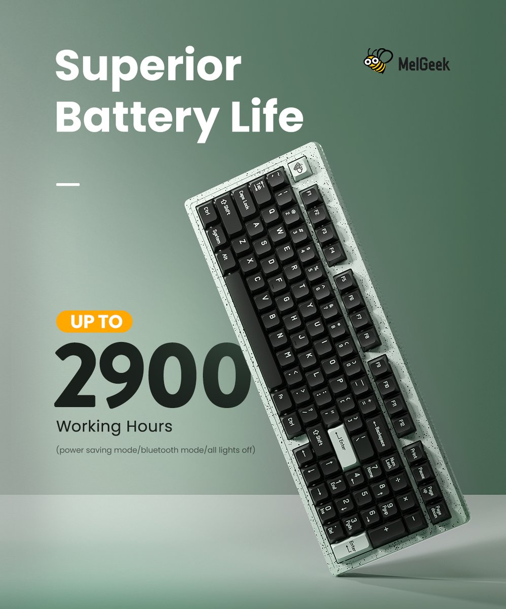 MelGeekworld's tweet photo. Modern97 offers three versatile usage modes: Performance Mode, Standard Mode, and Power Saving Mode.๐
In Power Saving Mode, especially with Bluetooth and lighting off, the keyboard can run up to an impressive 2900 hours.๐ฅ
#melgeek #modern97 #mechanicalkeyboard #longbattery https://t.co/gfShAiQZoW