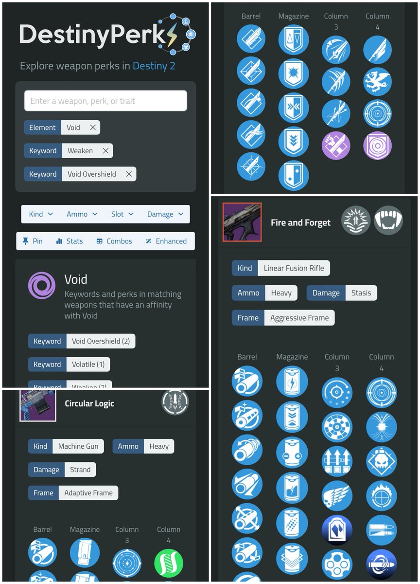 Destiny_Perks's tweet photo. A fun update. Purely cosmetic, but helpful!

If using Homepage subclass browsing,

Eg Void, Volatile > https://t.co/lVGmsZ7kUI

keyword perks are now highlighted w subclass color

Eg Repulsor Brace, Destabilizing Rounds, Flash Counter > 🟣 purple crayons 🟣

Now go make some art! https://t.co/AH3NaZTg5w