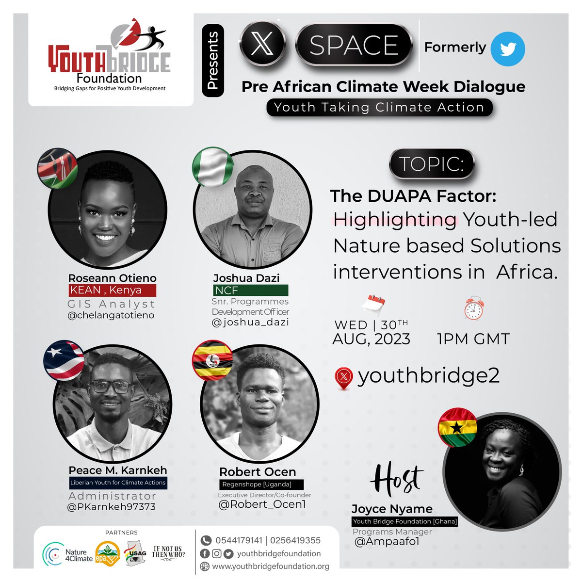 Join us today at 1PM to learn about the inspiration behind "DUAPA". Discover how this thought grew from a grassroots idea into a dynamic force for nature-based solutions.
Join us on X Space (Twitter) via the link below:
bit.ly/Duapa

#COP28 #youthmatter #Reforestation