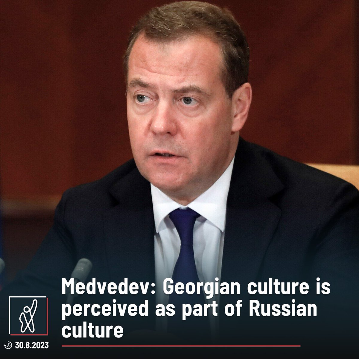 FormulaGe's tweet photo. “Everything about Georgian culture is perceived [in the world] as part of our [Russian] culture. Well, for example, if you look on the Internet, well Shashlik [Georgian barbeque] or similar in most countries is perceived not as Caucasian cuisine but as our, common Russian. That’s just one of the examples. Same for music, cultural elites, and political elites,” former Russian President and Deputy head of Russia’s National Security Council said in an interview with RT, Russian propaganda outlet.