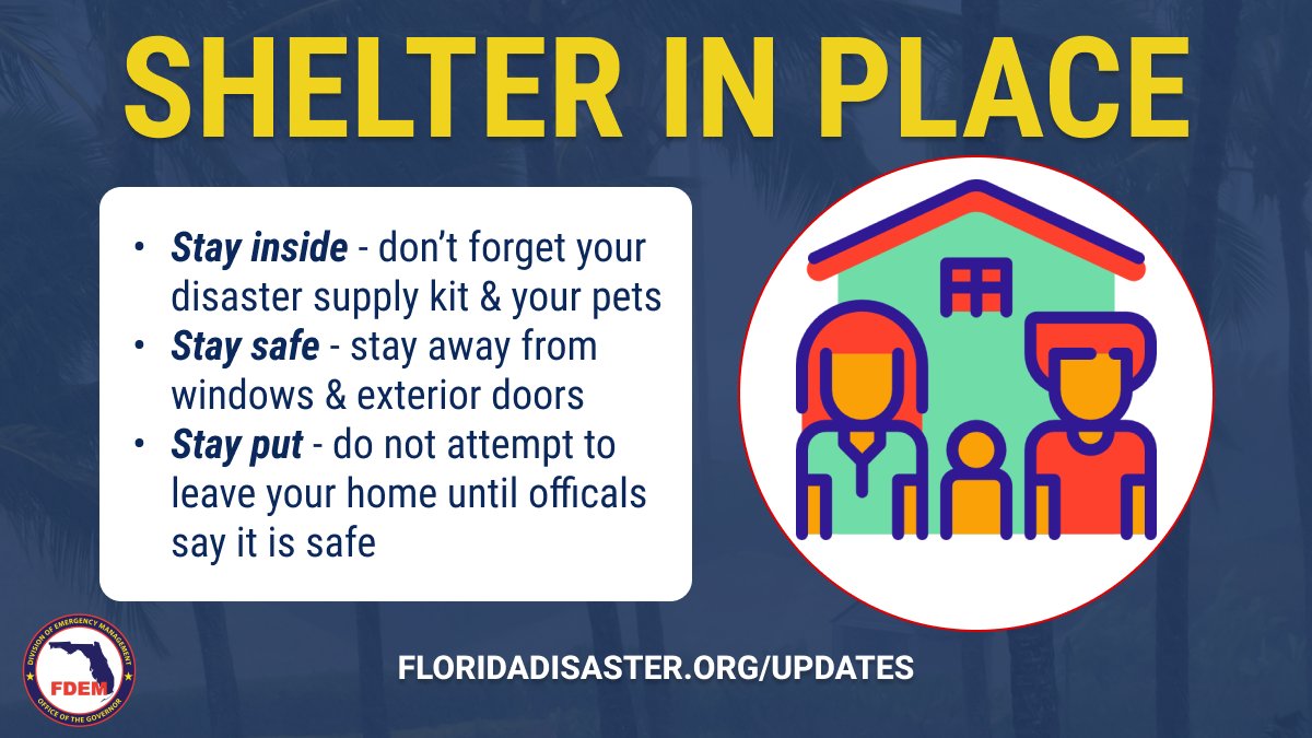 FLSERT's tweet image. 🏡 Shelter in place - stay indoors
🪟 Keep away from windows
🚨 Monitor all weather alerts &amp;amp; heed all warnings from local officials

☎️ State Assistance Information Line - 1-800-342-3557

#Idalia 

FloridaDisaster.org/Updates