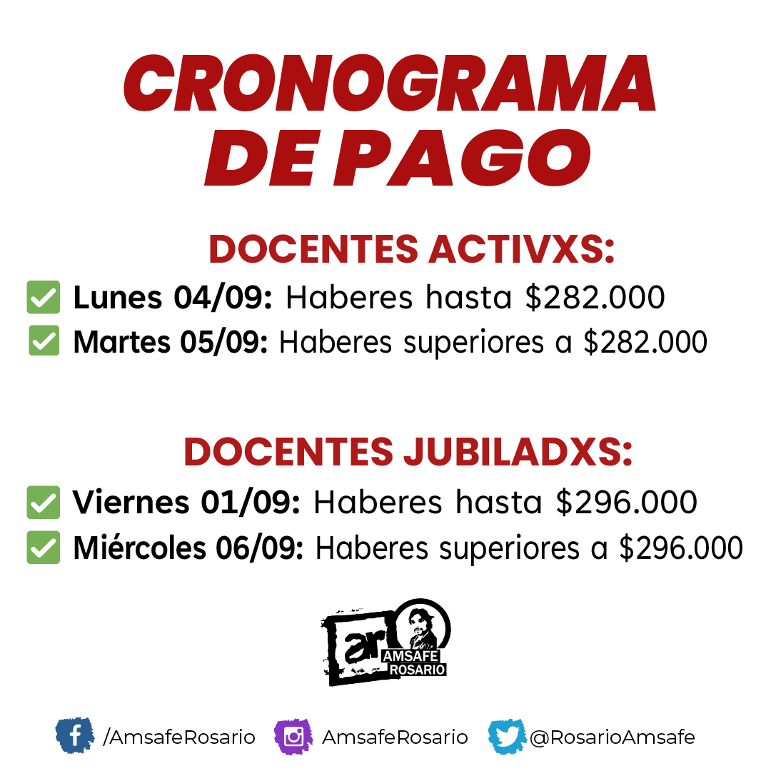RosarioAmsafe's tweet photo. 🔴 #CronogramaDePago https://t.co/C8CQdSCFcw