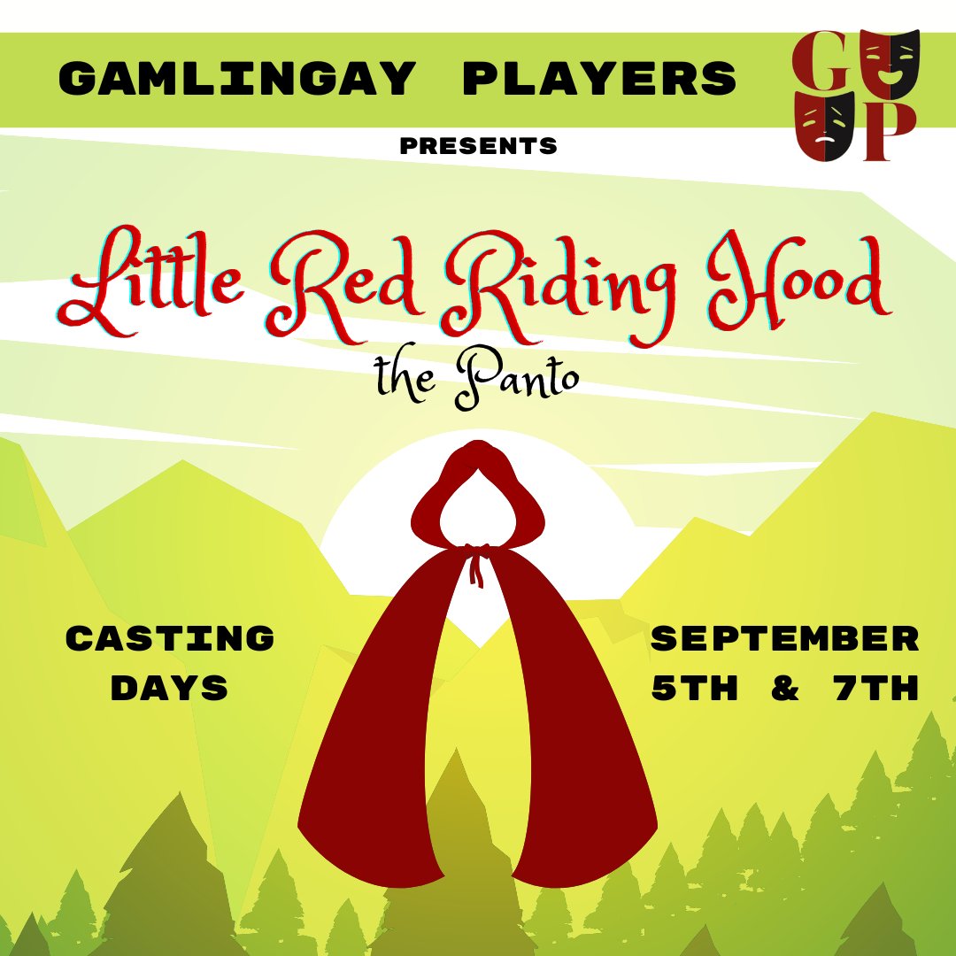 Our next pantomime will be Little Red Riding Hood! Casting days happening next week at the <a href="/GamlingayEcohub/">Gamlingay Eco Hub</a> at 8.15pm. Looking for cast members of all ages and experience 🎭

Show dates on the first weekend of December, we can't wait to see you!