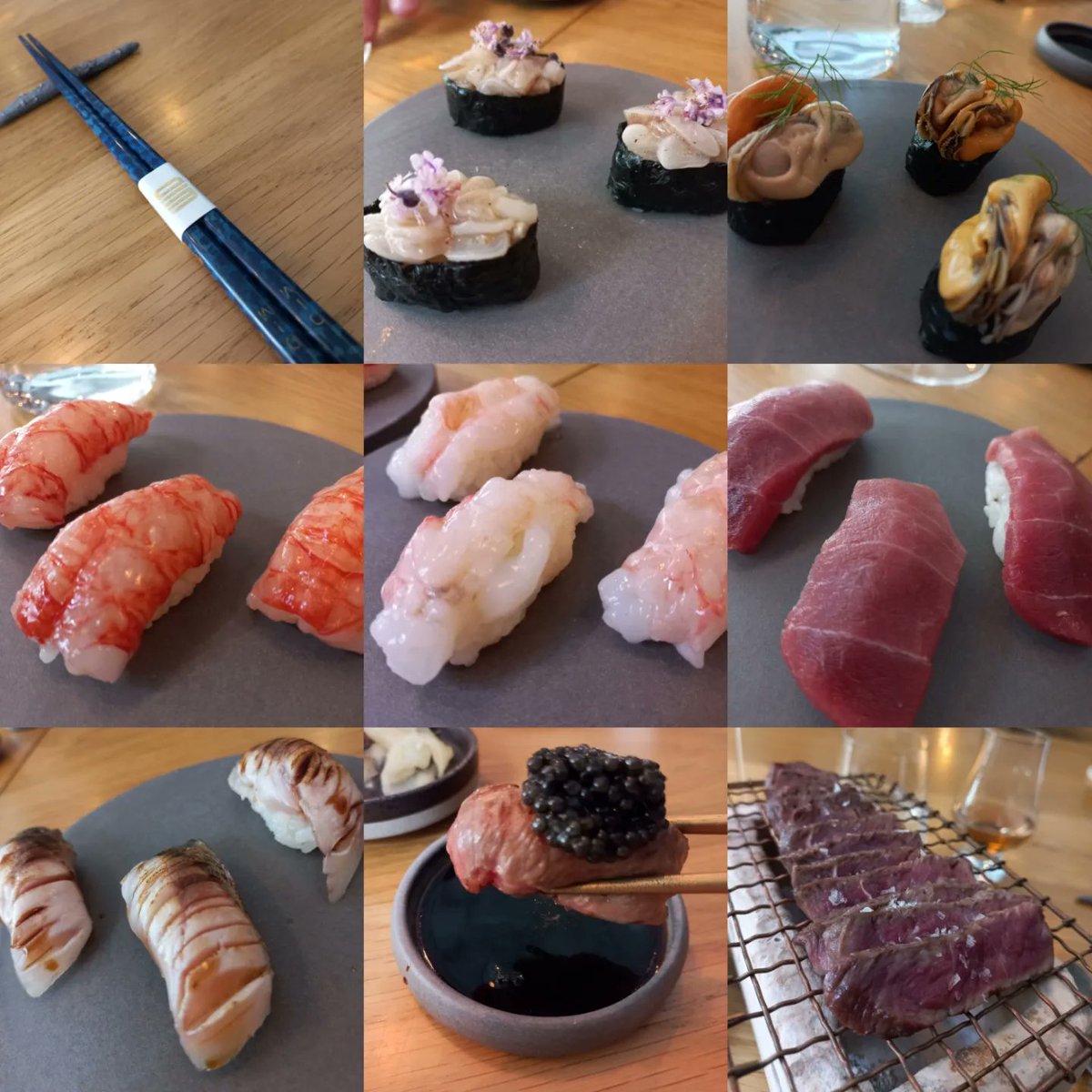 susublanca's tweet photo. Festival de nigiris!!
* Almeja y mejillón
* Gamba roja y langostino
* Toro y con caviar🔥
* Caballa
* Waygu 😍
Delicadeza en el arroz, al cual le dan un tratamiento especial en el restaurante, y producto top, sin escatimar en cantidad👏
#amberes #dimdining
#estrellamichelin⭐️ https://t.co/2YPJIdtjgB