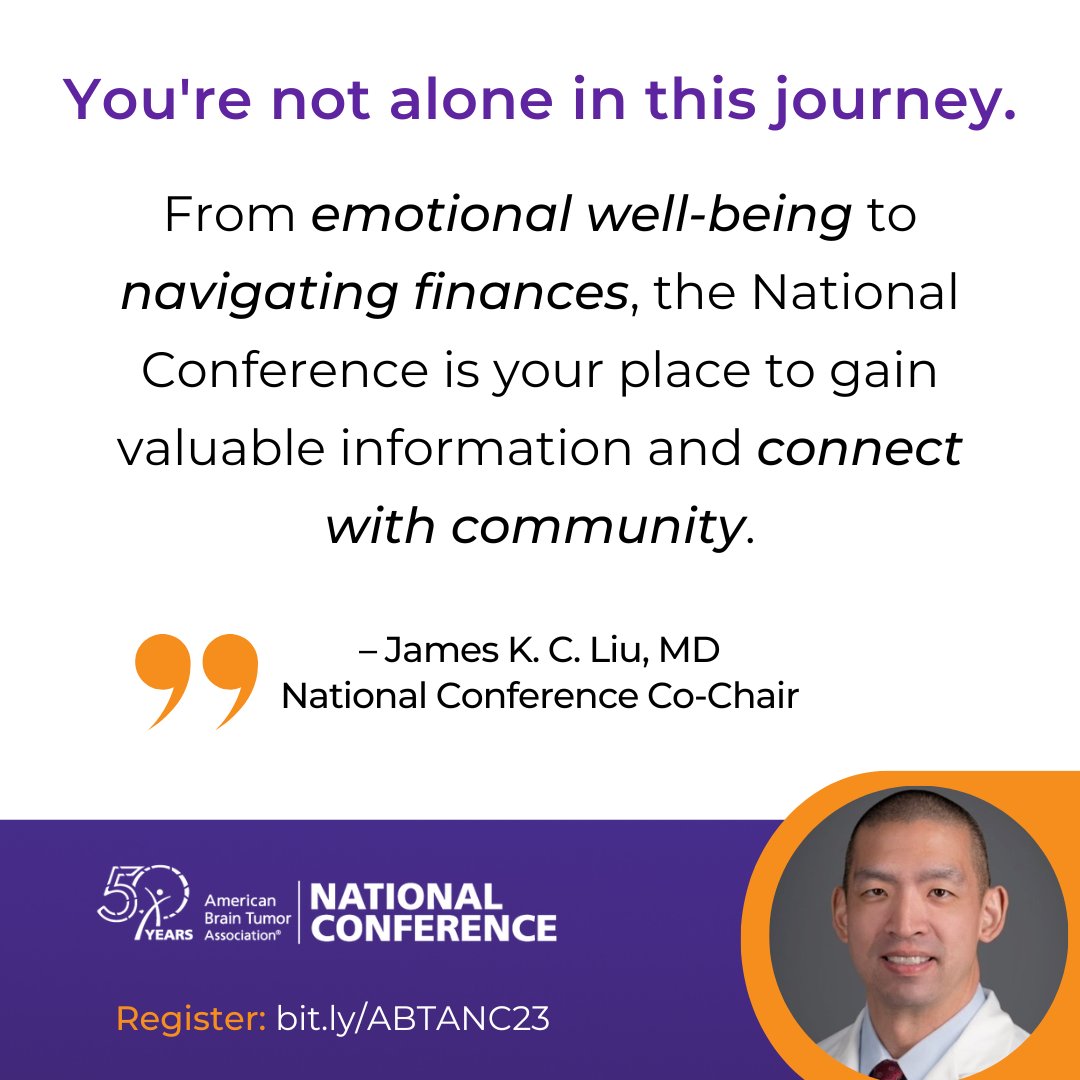 theABTA's tweet photo. 💜 Get practical tips to navigate your #braintumor journey and connect w/ others like YOU at the National Conference, Sept. 8-9 in Chicago or online. Register quickly: https://t.co/bMlrcOamR7

@MoffittNews @JamesKCLiu #braincancer #btsm https://t.co/baHAetFoU6