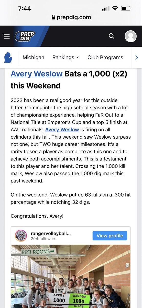 Avery Weslow (@avery_weslow1) on Twitter photo Thank you <a href="/PrepDigMI/">Prep Dig Michigan</a> & @jamisonkruse_ for the great write up on my weekend with <a href="/fhcvball/">Forest Hills Central Volleyball 2023</a>. I couldn’t have accomplished it without my awesome teammates💚🤍 #gorangers. Thank you <a href="/PrepDigMI/">Prep Dig Michigan</a> & @jamisonkruse_ for the great write up on my weekend with <a href="/fhcvball/">Forest Hills Central Volleyball 2023</a>. I couldn’t have accomplished it without my awesome teammates💚🤍 #gorangers.
