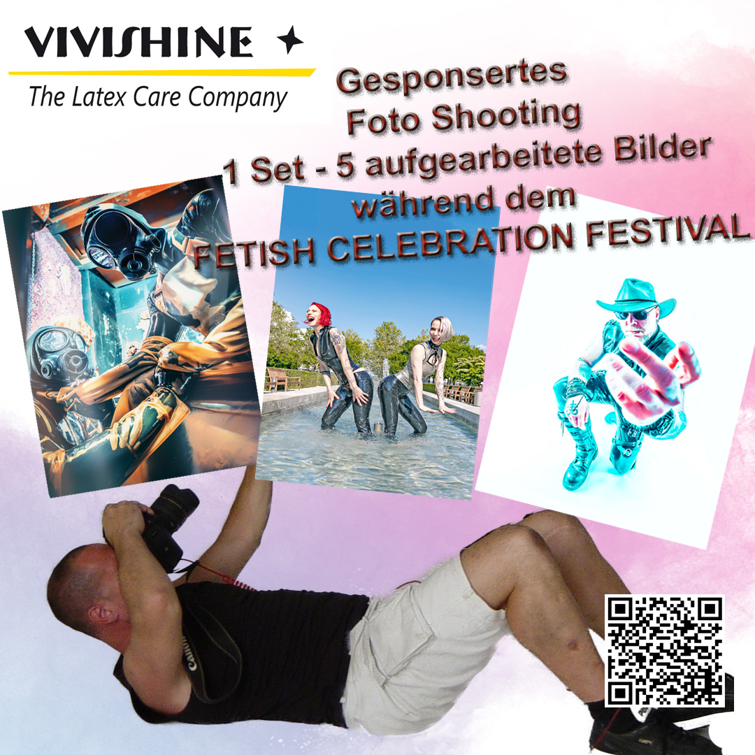 Hole du dir Dein gesponsertes Latex Fotoshooting während des Fetish Celebration Festival
vom 29. September bis 01. Oktober 2023!
📸 @bildespill
Mehr Infos hinter dem QR-Code im Bild oder auf unsere Webseite vivishine.com
Noch sind ein paar Plätze frei !